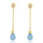 Ocean Whisper Aqua Chalcedony Drop Earrings in 18k gold plated brass with freshwater pearl