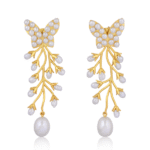 Hand crafted statement earrings with gold and freshwater pearls nature inspired by Artita Gallery