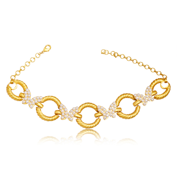 Golden butterfly choker necklace with pearl butterflies and twisted gold circles by Artita Gallery