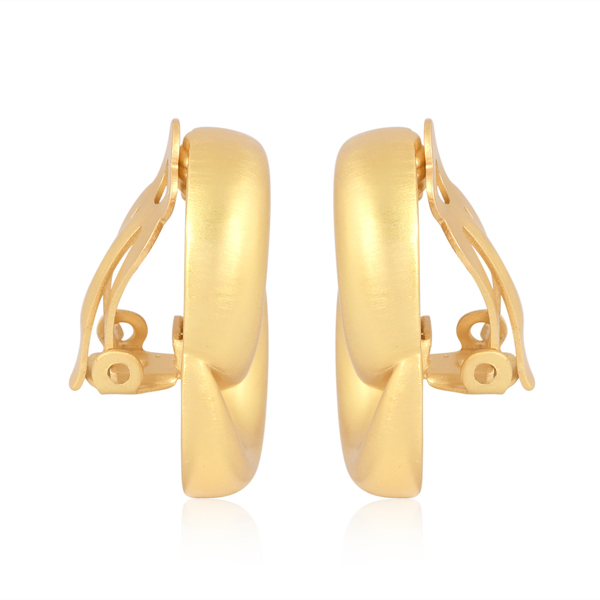 The Power Loop Earrings in 18K gold plated brass with bold interlocking loop clip-on design