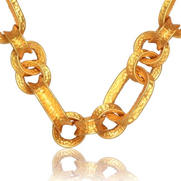 hammered gold link statement necklace with chunky textured chain by Artita Gallery