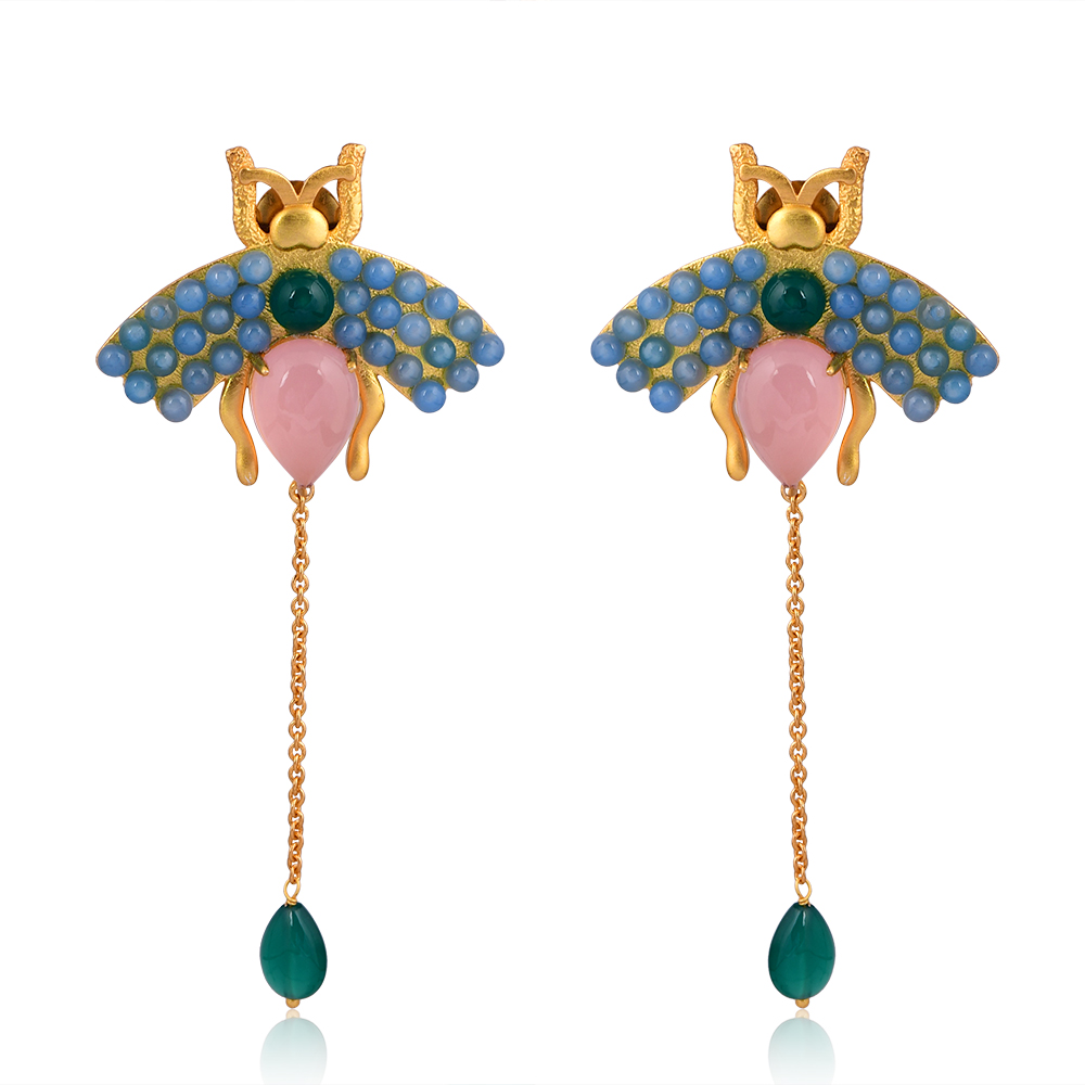 Artita Gallery Bee Harmony Rose Quartz, Green Onyx and Blue Chalcedony