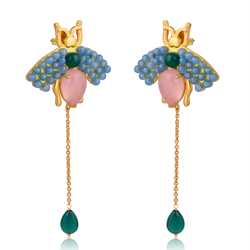 Artita Gallery Bee Harmony Rose Quartz, Green Onyx and Blue Chalcedony