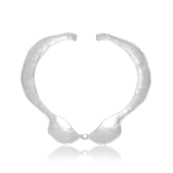 Moonlight Muse Collar by Artita Gallery, a handcrafted sculptural statement necklace with a minimalist organic design in a polished silver finish